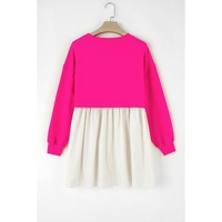 Rose Red Sequin Heart XOXO Graphic Colorblock Patchwork Hem Sweatshirt Dress - S thumbnail