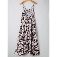 Black Abstract Print Open Back Boho Loose Maxi Sundress - L thumbnail