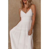 White Spaghetti Straps High Waist Elegant Long Dress - L thumbnail