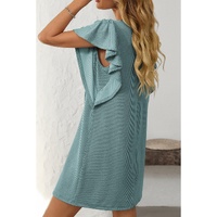 Canton Corded Ruffle Sleeve Crew Neck Shift Dress - S thumbnail