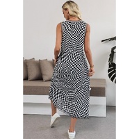 Multicolour Leopard Checkered Double Printed Reversible Sleeveless Long Dress - M thumbnail