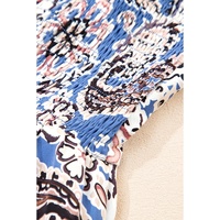 Blue Paisley Print Twist Detail Smocked Back Spaghetti Straps Long Dress - L thumbnail