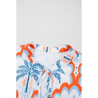Orange Contrast Palm Tree Printed Short Sleeve Flowy Dress - L thumbnail