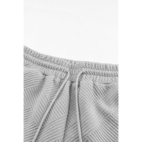 Gray Textured Long Sleeve Top and Drawstring Shorts Set - XL thumbnail