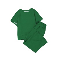 Dark Green Textured Loose Fit T Shirt and Drawstring Pants Set - XL thumbnail