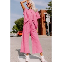 Strawberry Pink Textured Loose Fit T Shirt and Drawstring Pants Set - XL thumbnail