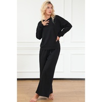 Black Ultra Loose Textured 2pcs Slouchy Outfit - XL thumbnail