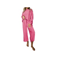 Strawberry Pink Ultra Loose Textured 2pcs Slouchy Outfit - M thumbnail