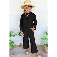 Black Solid Quilted Pullover and Pants Outfit - XL thumbnail