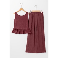 Red Dahlia Solid Color Ribbed Ruffle Tank Top and Pants Set - L thumbnail
