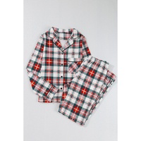 Red Christmas Plaid Print Two Piece Long Sleeve Pajamas Set - 2XL thumbnail