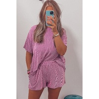 Phalaenopsis Ribbed Textured Knit Loose Fit Tee and Shorts Set - L thumbnail
