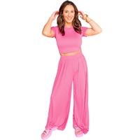 Strawberry Pink Slim Fit Crop Top and Pleated Wide Leg Pants Set - XL thumbnail