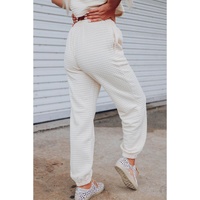 White Lattice Textured Cropped Tee and Jogger Pants Set - L thumbnail