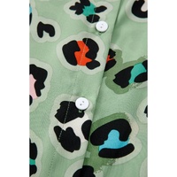 Green Leopard Print Short Sleeve Shirt and Wide Leg Pants Set - L thumbnail
