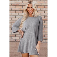 Light Grey Solid Color Loose Tunic Top and Slim Shorts Set - M thumbnail