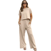 White Raw Hem Loose Tee and Wide Leg Pants Set - XL thumbnail