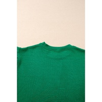 Dark Green Textured Ruffle Split Top and Drawstring Shorts - L thumbnail