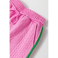 Pink Contrast Trim Cable Textured Shorts Set - L thumbnail