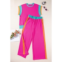 Strawberry Pink Color Block Detail Casual Two-piece Set - S thumbnail