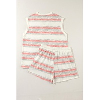 Beige Western Striped Print Casual Tank 2pcs Outfit - XL thumbnail