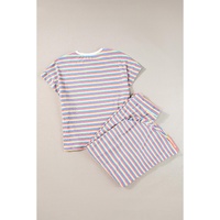 Pink Stripe Rainbow Tee Tasseled String Wide Leg Pants Set - L thumbnail