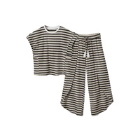 Black Stripe Rainbow Tee Tasseled String Wide Leg Pants Set - 2XL thumbnail