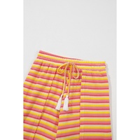 Yellow Stripe Rainbow Tee Tasseled String Wide Leg Pants Set - XL thumbnail