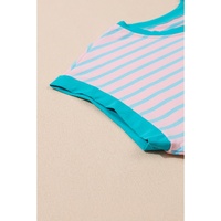 Pink Stripe Color Block Loose Fit Two Piece Shorts Set - XL thumbnail
