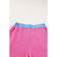 Bright Pink Corded Contrast Trim Sleeveless Top and Shorts Set - L thumbnail