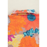 Orange Floral Printed Shirt Two Piece Drawstring Shorts Set - XL thumbnail