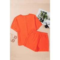 Orange Textured V Neck T Shirt and Shorts Set - XL thumbnail