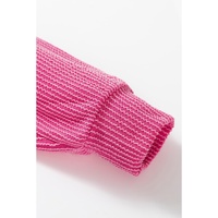 Strawberry Pink Corded Textured Long Sleeve Top and Shorts Set - L thumbnail