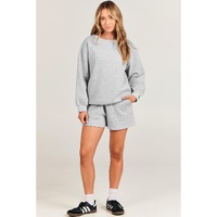 Light Grey Solid Pullover Sweatshirt and Shorts 2 Piece Set - S thumbnail