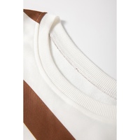 Brown Stripe Striped Drop Shoulder Pullover and Jogger Pants Set - M thumbnail