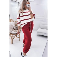 Red Stripe Drop Shoulder Pullover and Jogger Pants Set - S thumbnail