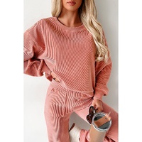 Blossom Ribbed Knit Drop Shoulder Pocketed Two Piece Lounge Set - L thumbnail