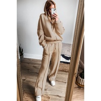 Apricot Solid Seamed Zipper Jacket and Drawstring Waist Pants Set - L thumbnail