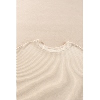 Parchment Corded Knit Long Sleeve Top and High Waist Shorts Set - L thumbnail