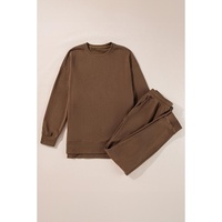 Coffee Solid Color High Low Pullover and Skinny Pants Set - S thumbnail