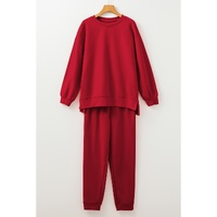 Racing Red Solid Color High Low Pullover and Skinny Pants Set - S thumbnail