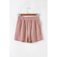 Blossom Checkered Textured Long Sleeve Top and Shorts Set - L thumbnail