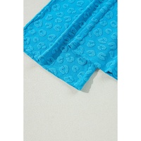 Blue Leopard Jacquard Short Sleeve Top and Wide Leg Pants Set - S thumbnail