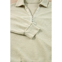 Parchment Textured Buttoned Long Sleeve Top 2 Piece Shorts Set - S thumbnail