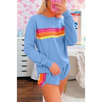 Beau Blue Striped Accent Pullover and Shorts Two Piece Casual Set - L thumbnail