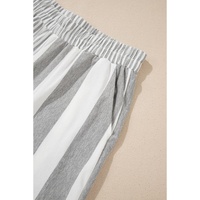 Gray Stripe Mixed Print Short Sleeve Top and Pocketed Shorts Set - M thumbnail