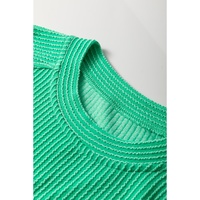 Bright Green Solid Corded Knit Short Sleeve T Shirt and Wide Leg Pants Set - M thumbnail