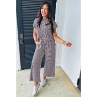 Wild Wind Solid Corded Knit Short Sleeve T Shirt and Wide Leg Pants Set - XL thumbnail