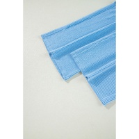 Blue Solid Corded Knit Short Sleeve T Shirt and Wide Leg Pants Set - S thumbnail