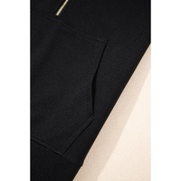Black Textured Half Zip Kangaroo Pocket Top Drawstring Shorts Set - XL thumbnail